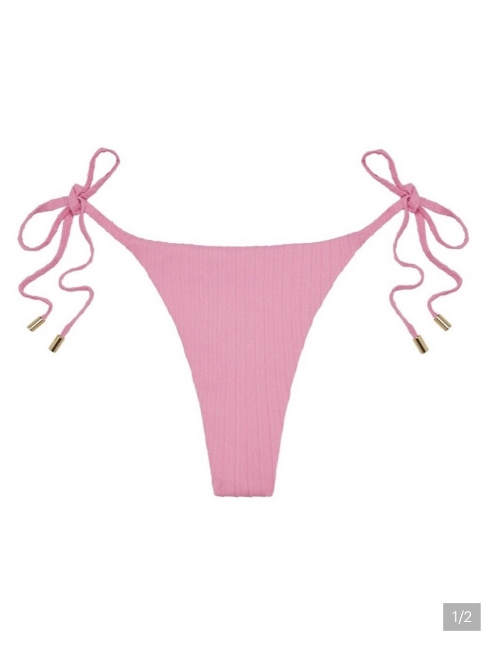 Monday Swimwear Tie-Side Ribbed Azalea Pink Bikini Bottom